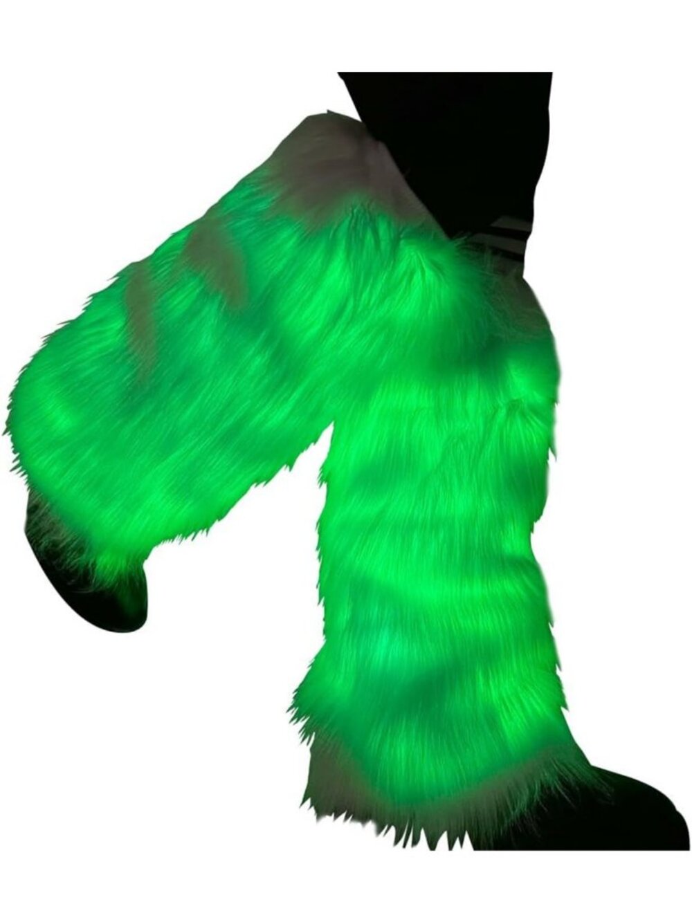 Light Up White Faux Fur Leg Warmers | Furry Costume Accessories for Rave & Dance